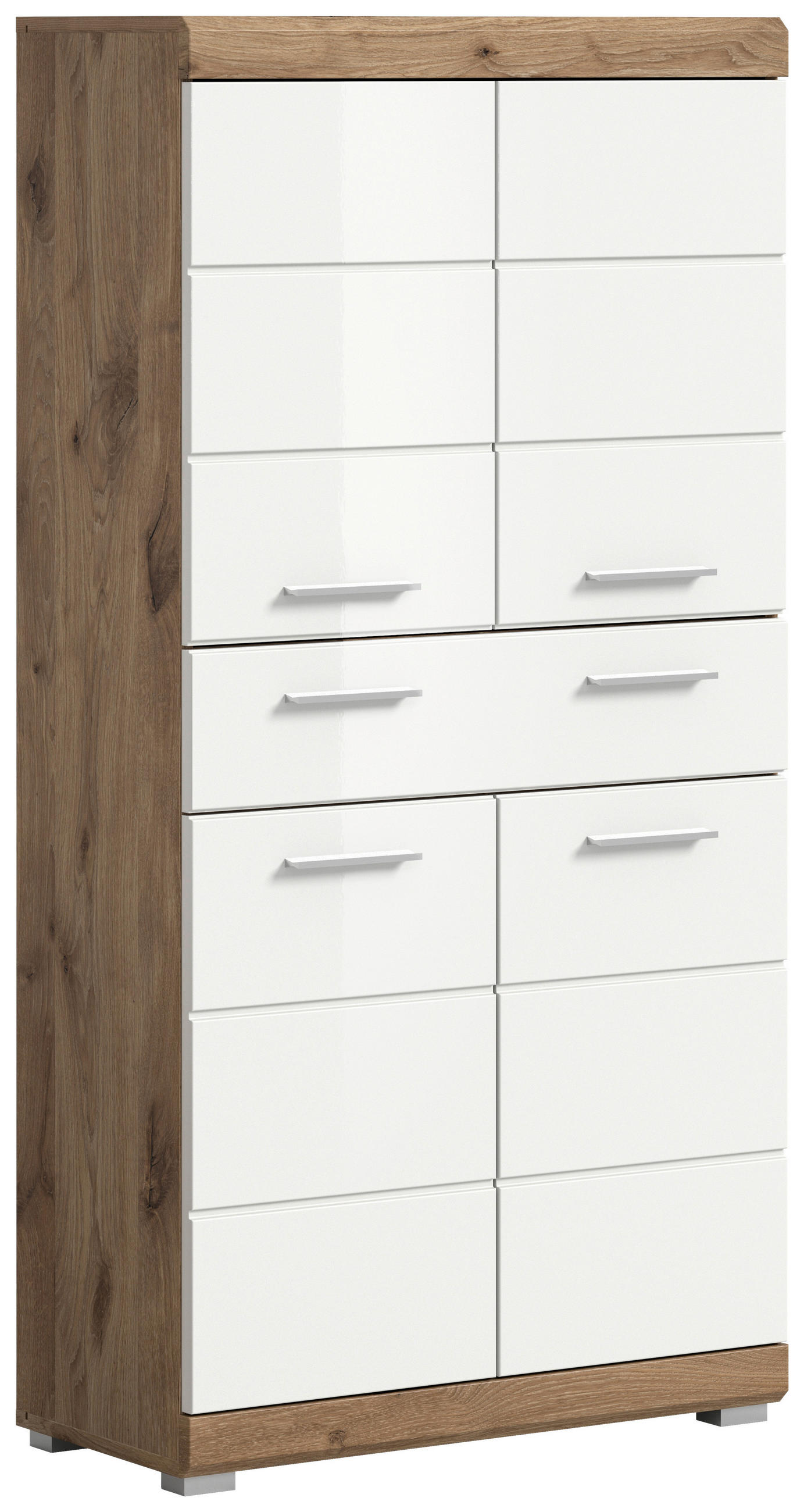 MIDISCHRANK 74/141/31 cm  - Chromfarben/Weiß Hochglanz, MODERN, Holzwerkstoff/Kunststoff (74/141/31cm) - MID.YOU