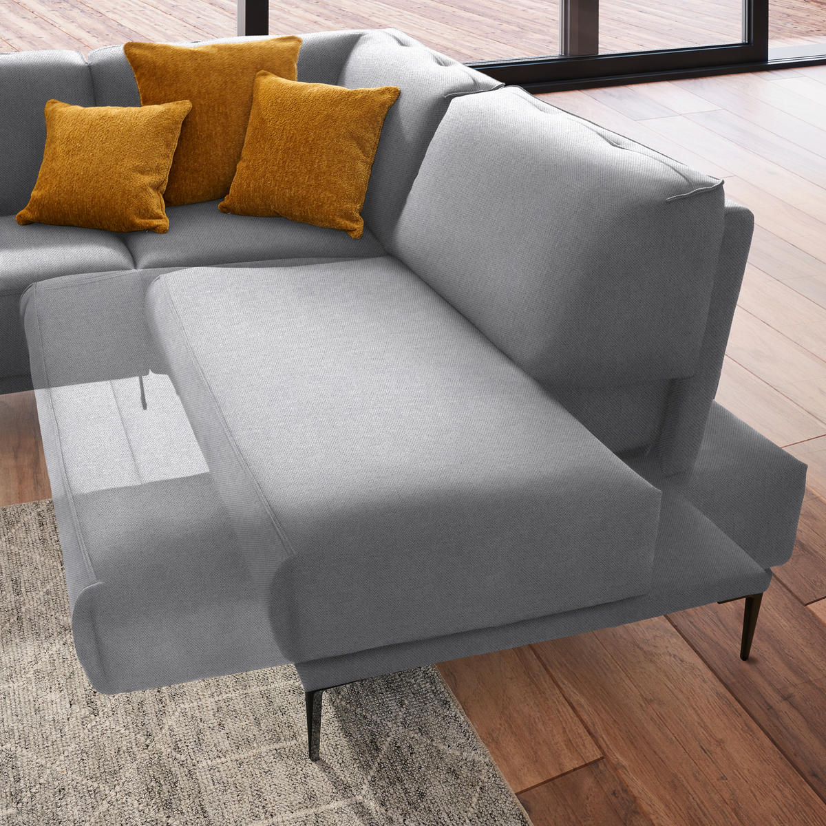 ECKSOFA in Flachgewebe Hellgrau  - Hellgrau/Schwarz, Design, Textil/Metall (260/210cm) - Johann Jakob