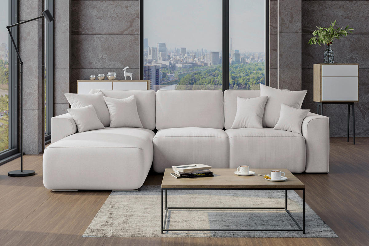 ECKSOFA in Velours Hellgrau  195/293 cm  - Chromfarben/Hellgrau, KONVENTIONELL, Kunststoff/Textil (195/293cm) - Carryhome