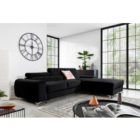 ECKSOFA  Schwarz Samt  - Silberfarben/Schwarz, Design, Textil/Metall (278/205cm) - MID.YOU