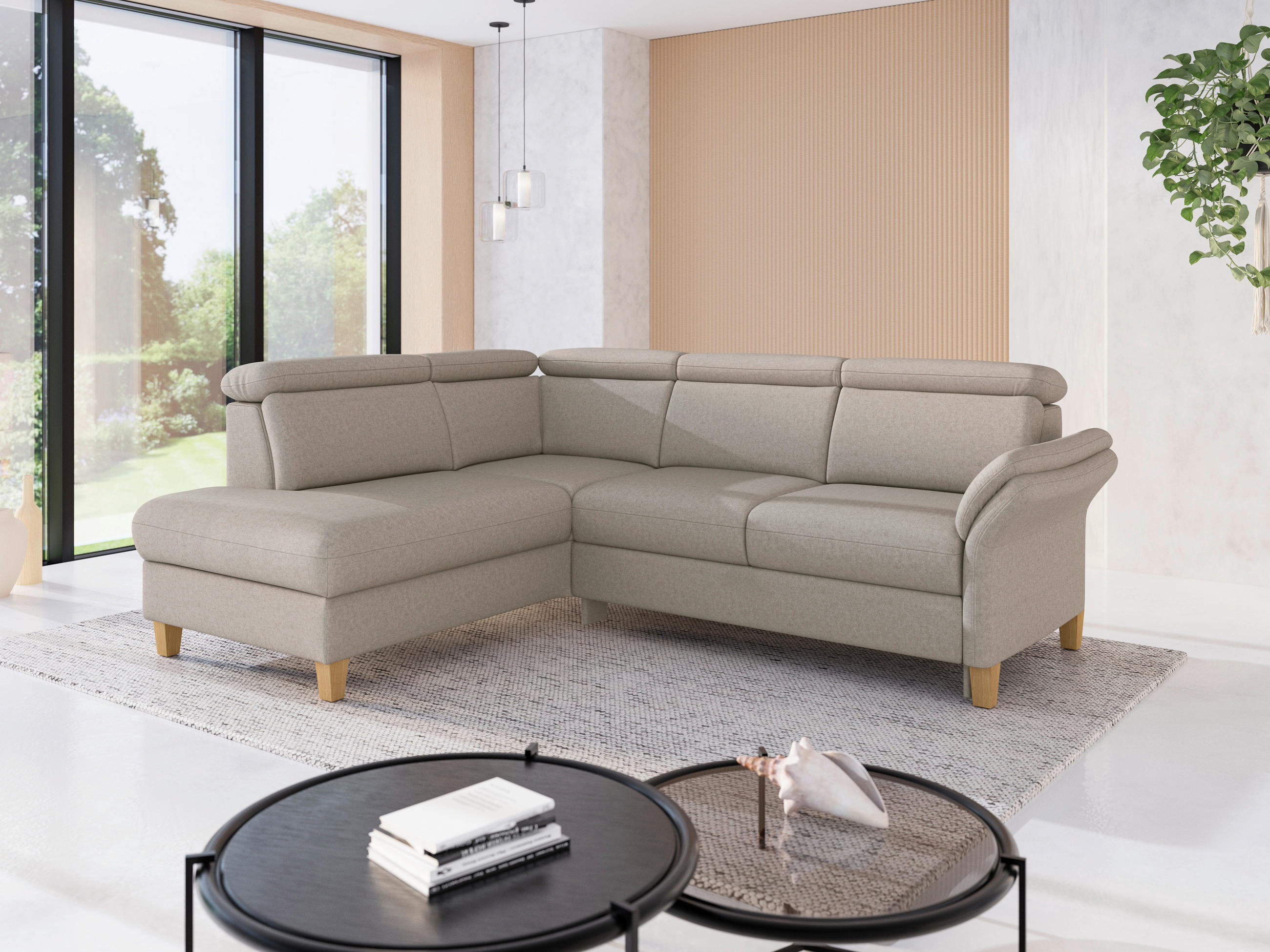 ECKSOFA GLENDALE E in Flachgewebe Taupe  193/247 cm  - Taupe/Eichefarben, KONVENTIONELL, Holz/Textil (193/247cm) - Sit & More