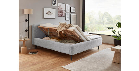 POLSTERBETT gepolstertes Kopfteil, Lattenrost, Bettkasten Hellgrau 120/200 cm  - Birkefarben/Buchefarben, Design, Holz/Textil (120/200cm) - Xora