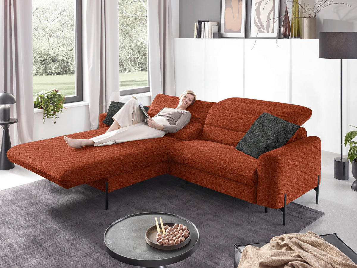 ECKSOFA in Flachgewebe Rostfarben  - Rostfarben/Schwarz, Design, Textil/Metall (191/252cm) - Dieter Knoll