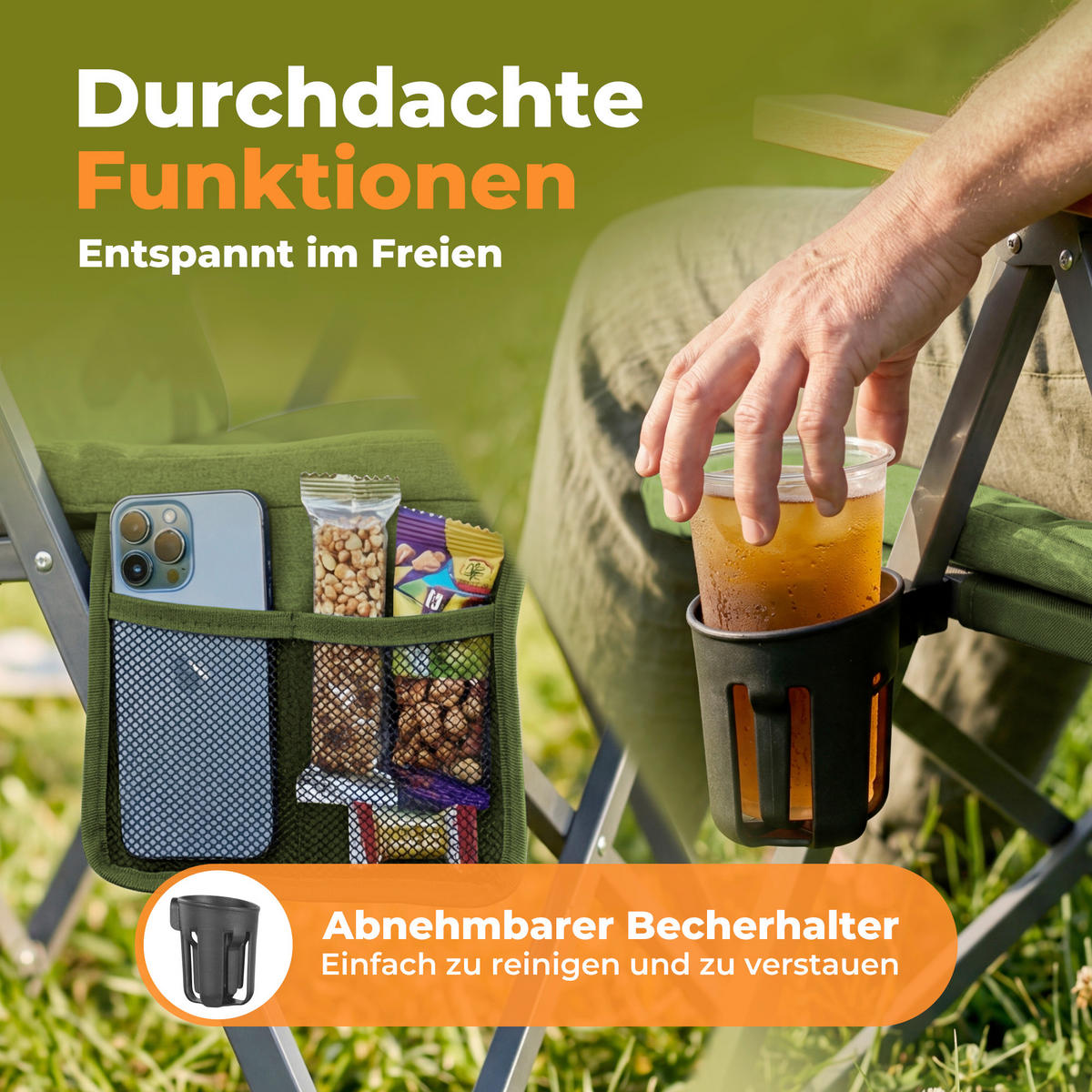 CAMPING-KLAPPSTUHL - Silberfarben/Kernbuche, Basics, Textil/Metall (56/109/71cm) - Modante