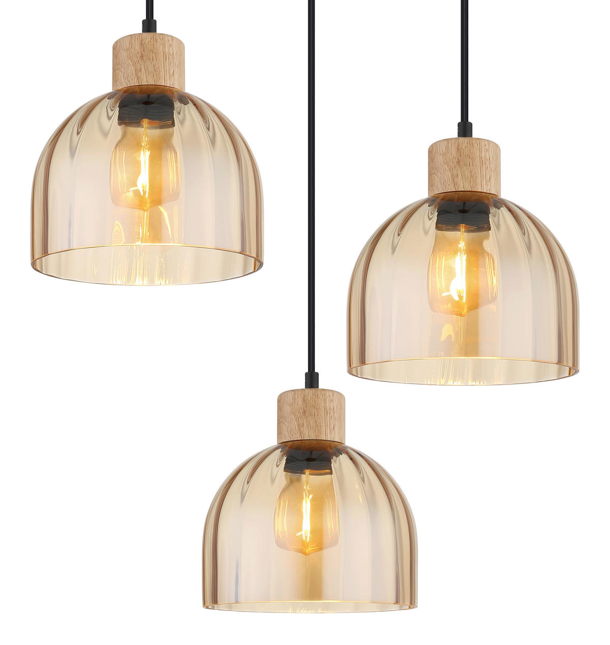 HÄNGELEUCHTE Swanson 40/130 cm  - Bernsteinfarben/Schwarz, Design, Glas/Holz (40/130cm) - Globo
