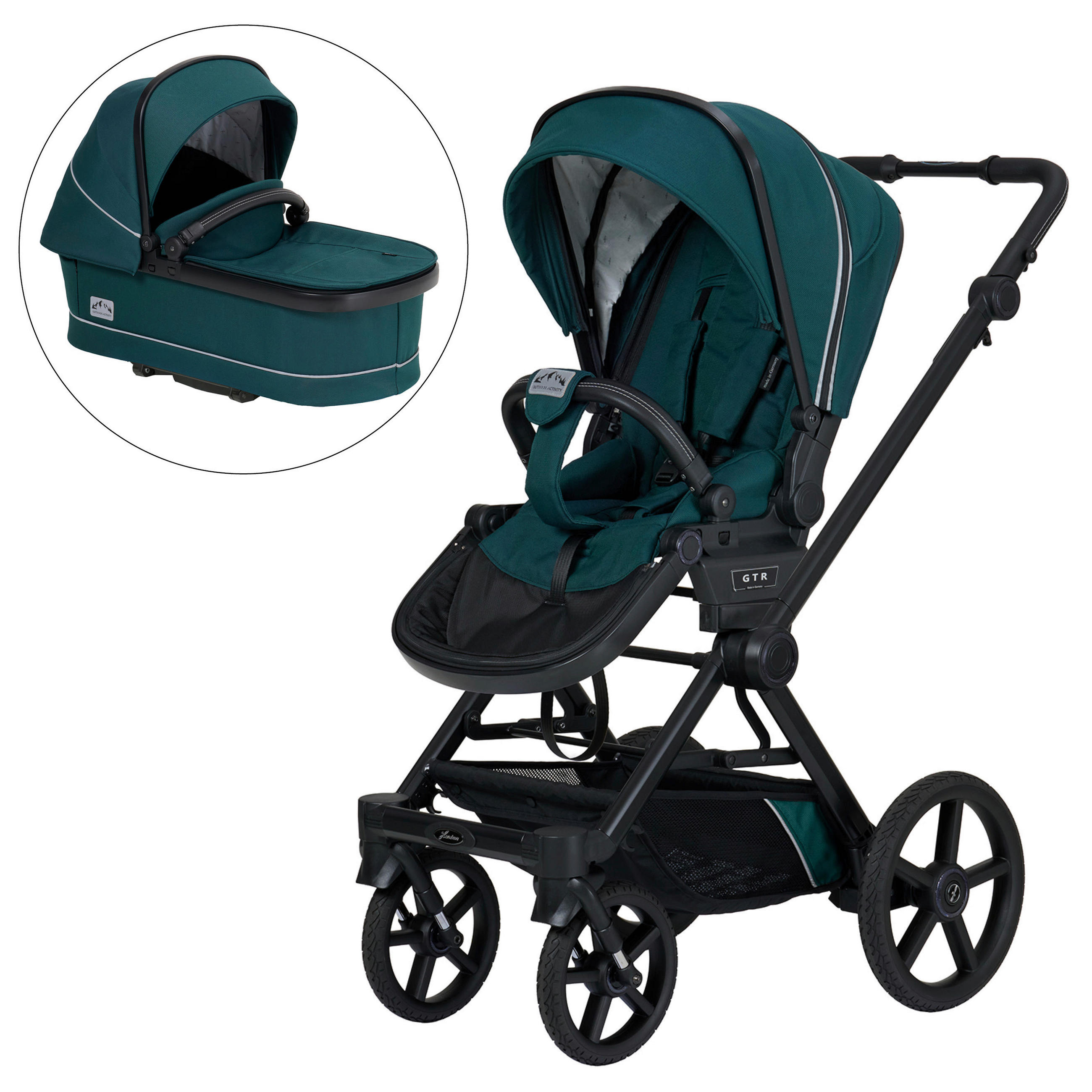 KINDERWAGENSET  IVY GTR  Outdoor  Leaf  - Petrol/Schwarz, Basics, Textil/Metall (94/58/119cm) - Hartan