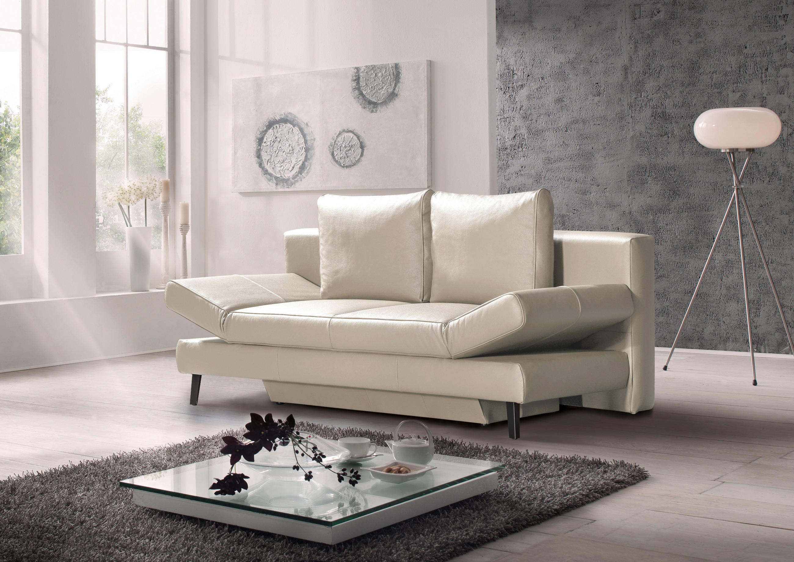SCHLAFSOFA in Echtleder Naturfarben  - Schwarz/Naturfarben, Design, Leder/Metall (200/85/90cm) - Novel