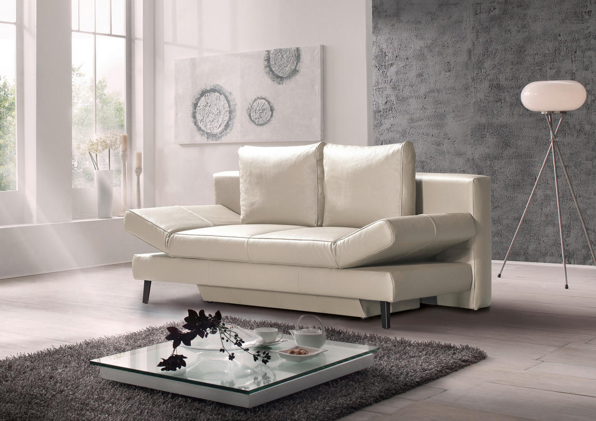 SCHLAFSOFA in Echtleder Naturfarben  - Schwarz/Naturfarben, Design, Leder/Metall (200/85/90cm) - Novel
