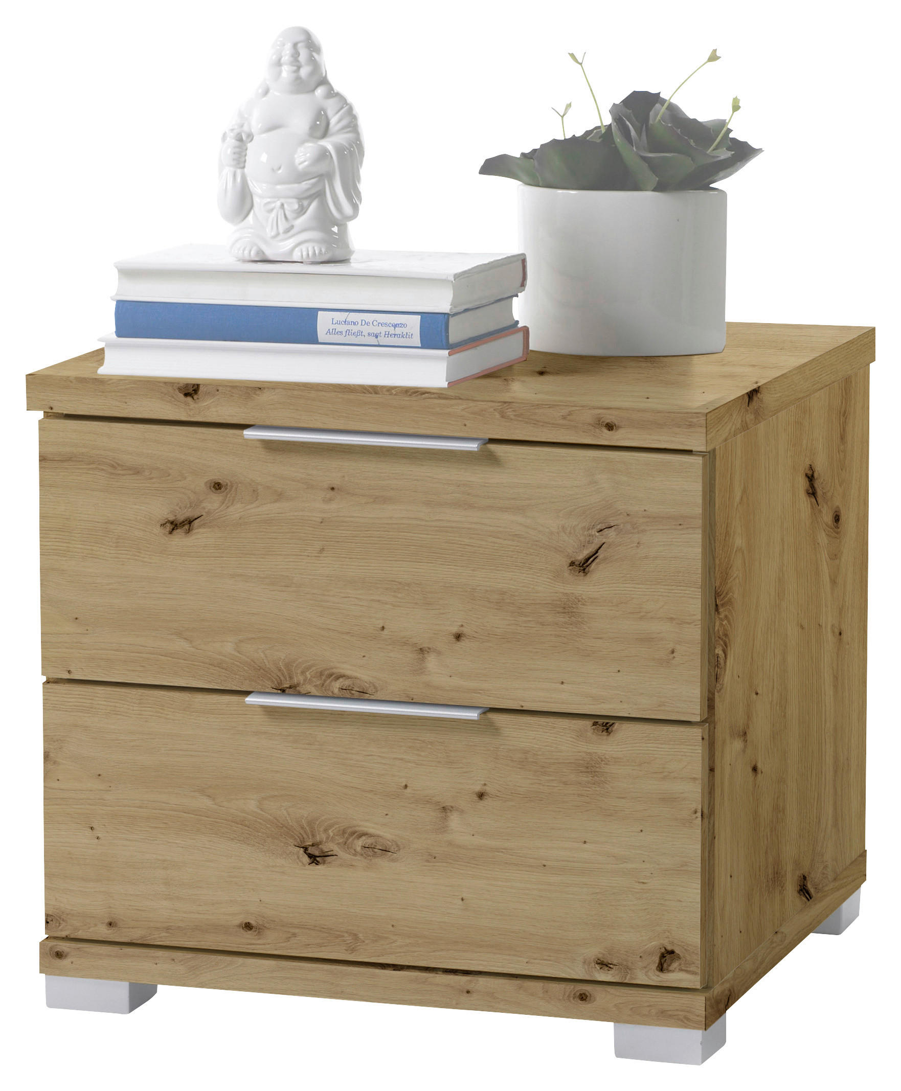 NOČNA OMARICA, barve hrasta  - srebrne barve/barve hrasta, Design, umetna masa/leseni material (46/43/42cm) - Boxxx