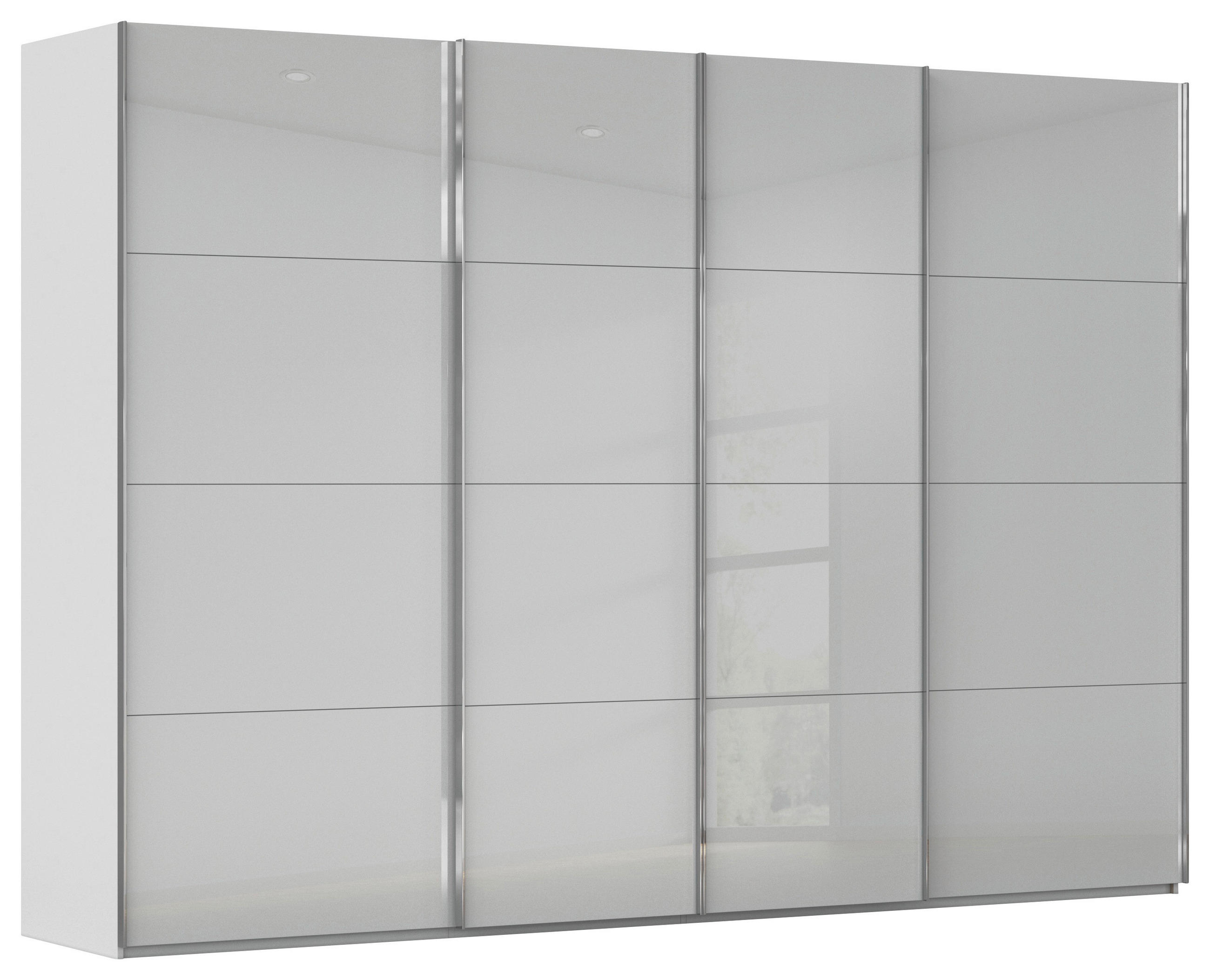 SCHWEBETÜRENSCHRANK 316/235/68 cm 4-türig Hellgrau  - Chromfarben/Hellgrau, Design, Glas/Holzwerkstoff (316/235/68cm) - Novel