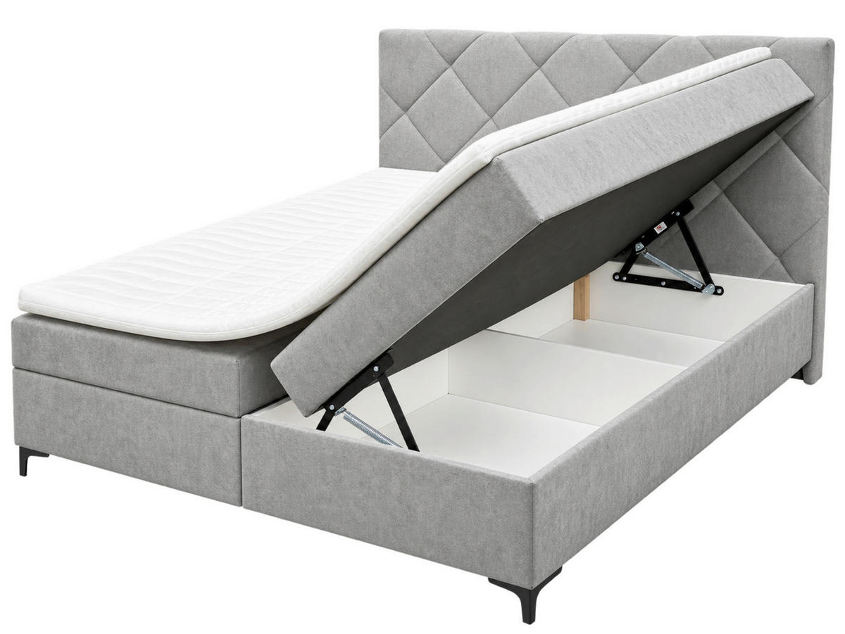 BOXBETT 180/200 cm,  in Grau, Bettkasten, Topper, H3 + H3 = fest  - Schwarz/Grau, MODERN, Holz/Textil (180/200cm) - MID.YOU