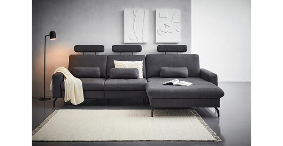 ECKSOFA in Mikrofaser Anthrazit 302/180 cm - Anthrazit/Schwarz, KONVENTIONELL, Textil/Metall (302/180cm) - Carryhome