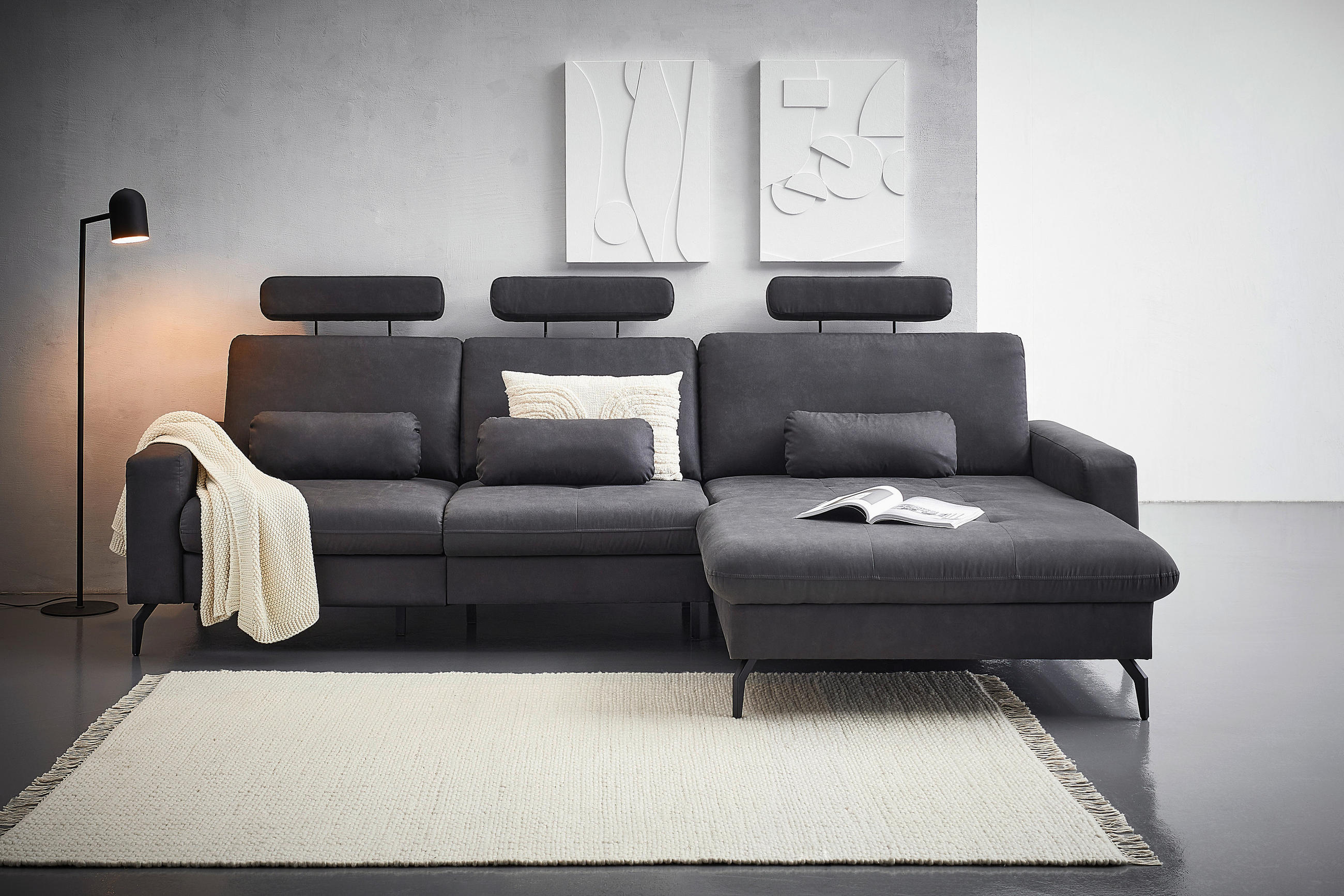 ECKSOFA Anthrazit Mikrofaser  - Anthrazit/Schwarz, KONVENTIONELL, Textil/Metall (302/180cm) - Carryhome