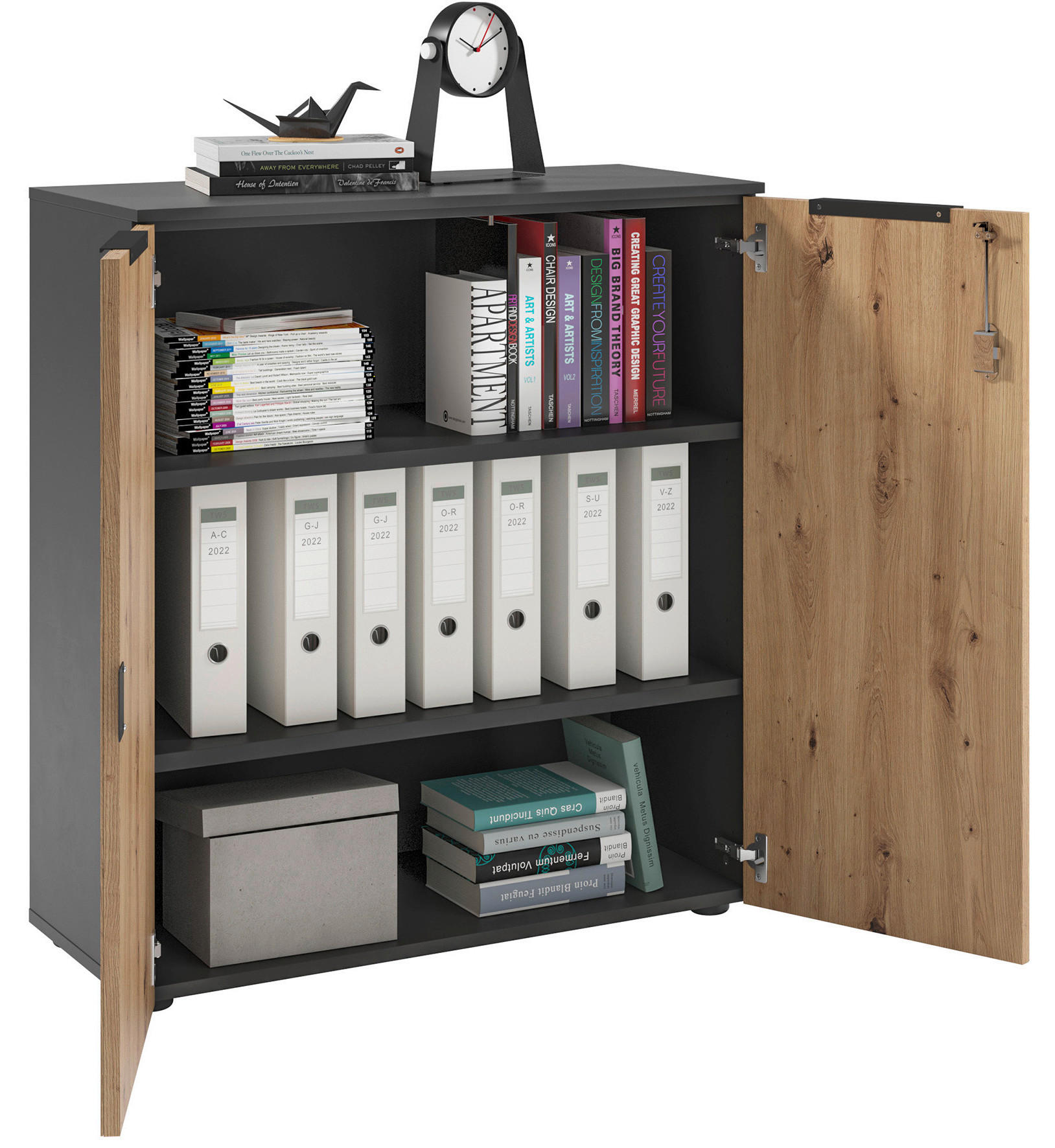 KOMMODE 90/101/42 cm  - Eichefarben/Anthrazit, MODERN, Holzwerkstoff/Kunststoff (90/101/42cm) - Cantus