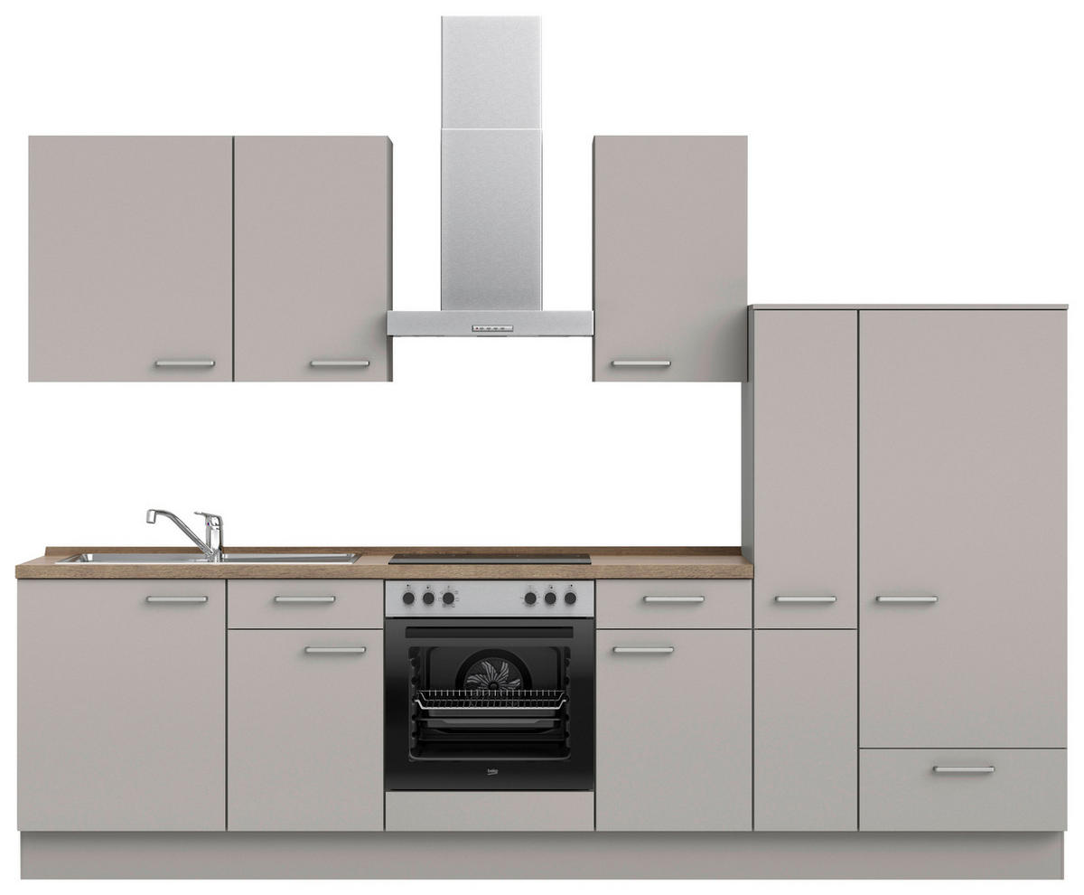 KÜCHENLEERBLOCK Touch 300 cm  in Grau, Eiche dunkel  - Eiche dunkel/Edelstahlfarben, MODERN, Holzwerkstoff/Metall (300cm) - Nobilia
