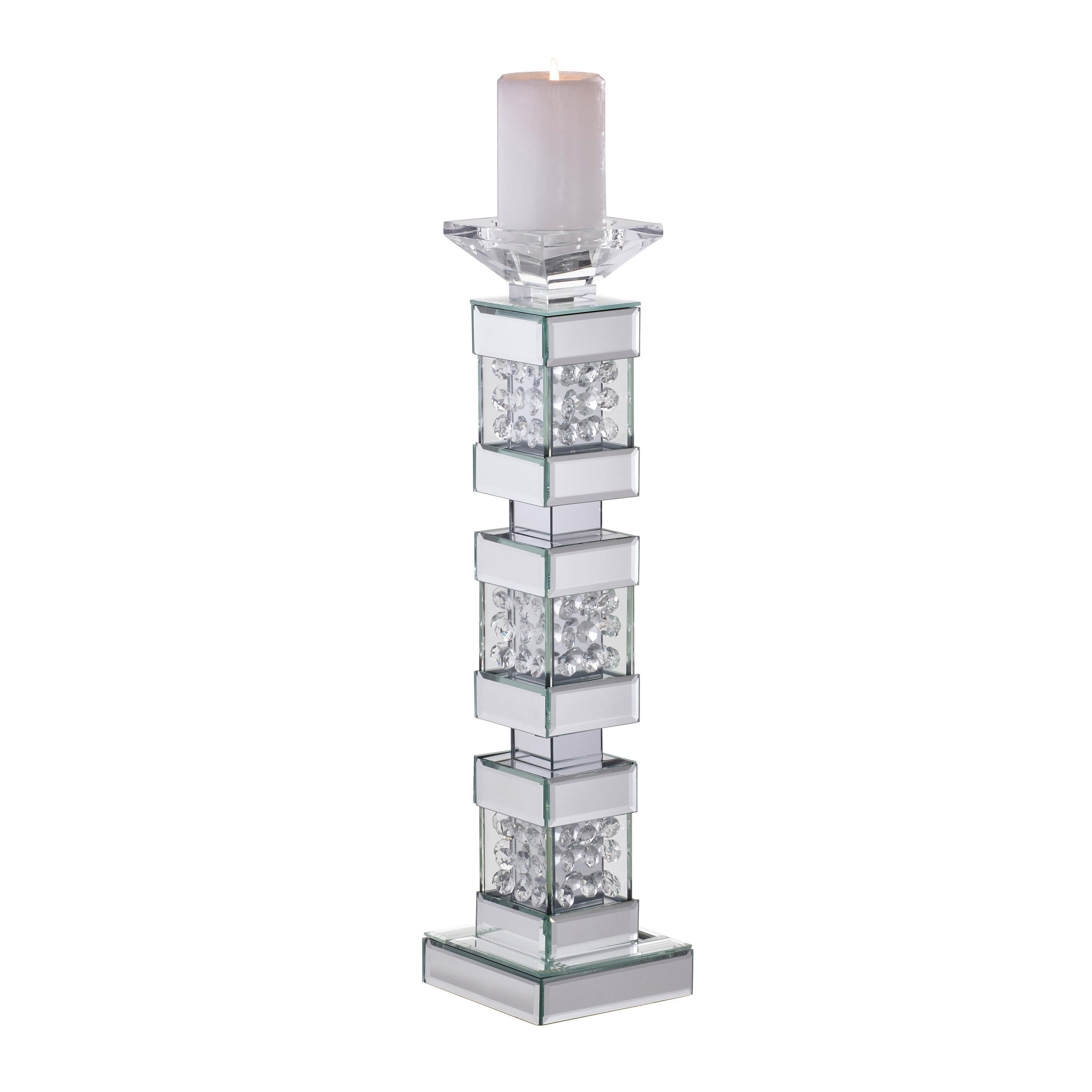 KERZENHALTER - Klar, Basics, Glas/Holz (13/13/50,5cm) - Ambia Home
