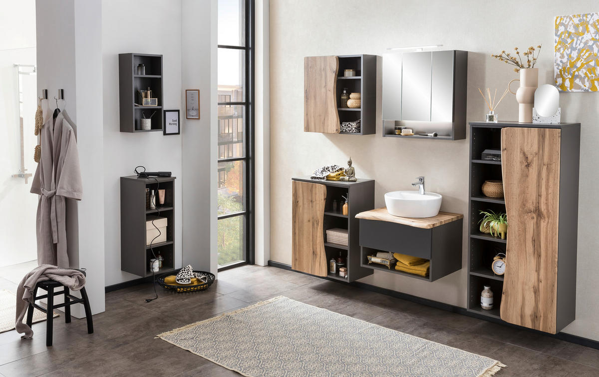 SPIEGELSCHRANK 60/64/20 cm  - Alufarben/Graphitfarben, Natur, Glas/Holzwerkstoff (60/64/20cm) - Xora