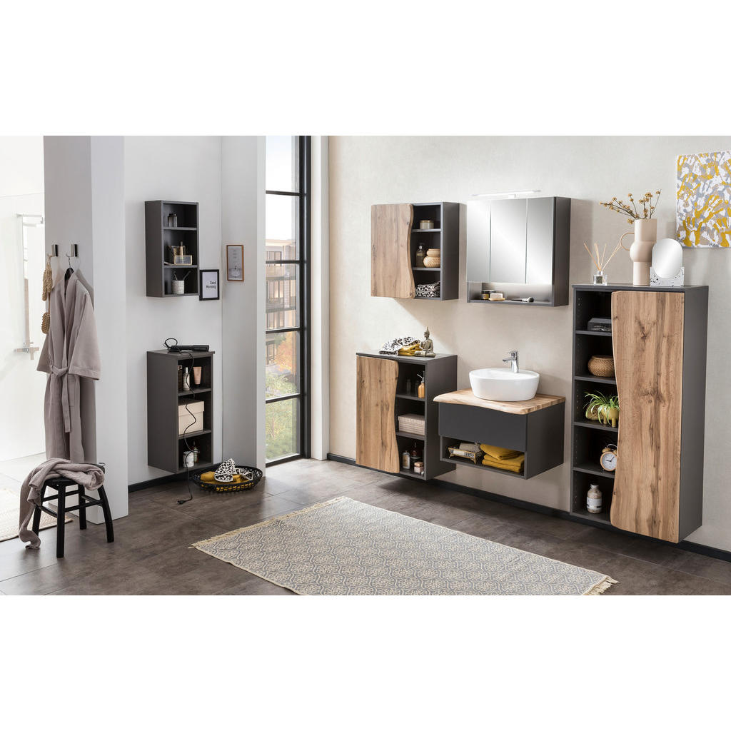 Thumbnail - Xora Unterschrank Bogen, Grau, Eiche Wotan, Holzwerkstoff, 4 Fächer, einzeln stellbar, 60x79x35 cm, Made in Germany, ste...
