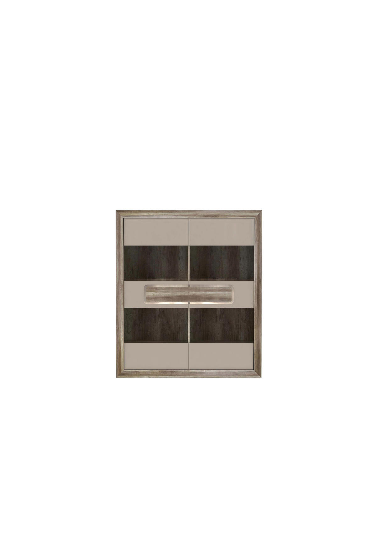 Vitrină, culoare lemn stejar, bej  - bej/culoare lemn stejar, Basics, plastic/material pe bază de lemn (133,7/155,4/41,3cm) - Hom`in