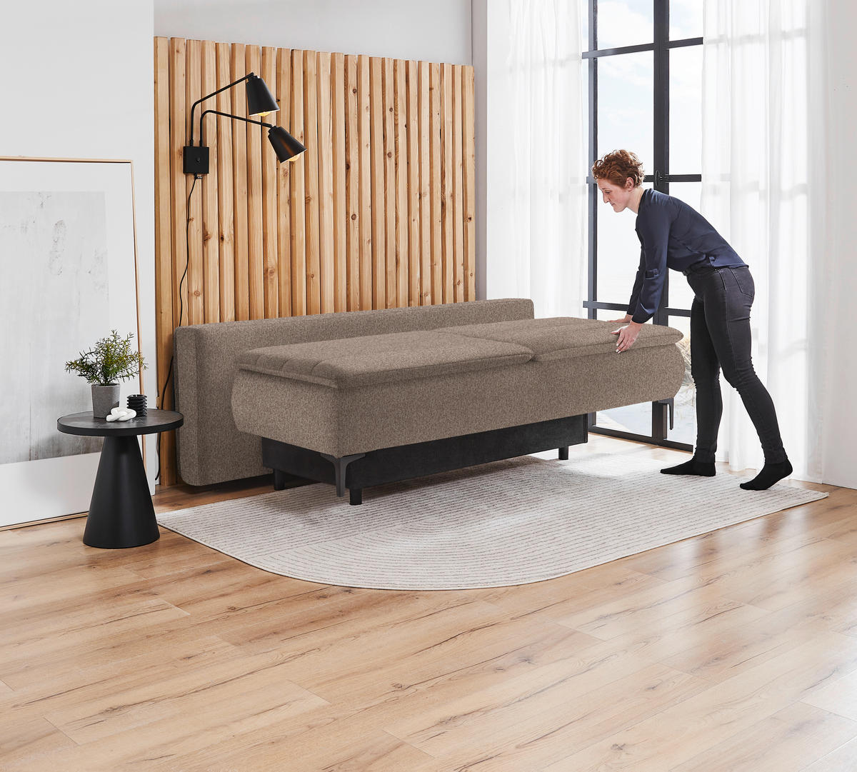 BOXSPRINGSOFA in Webstoff Hellbraun  - Hellbraun/Schwarz, Konventionell, Textil/Metall (204/93/100cm) - Livetastic