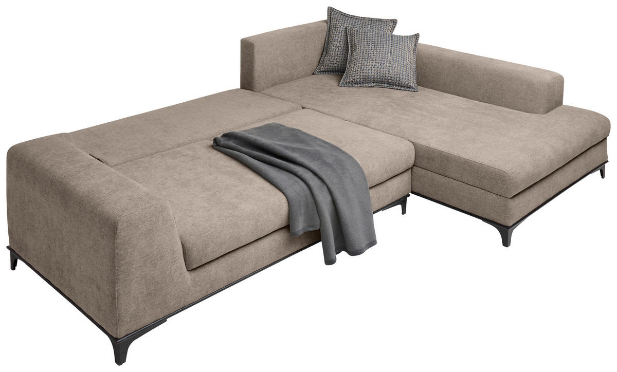 ECKSOFA inkl. Funktionen Greige Webstoff  inkl. Rückenkissen, Bettkasten, Schlaffunktion, Rücken echt  - Wengefarben/Greige, Design, Holz/Textil (314/211cm) - Stylife