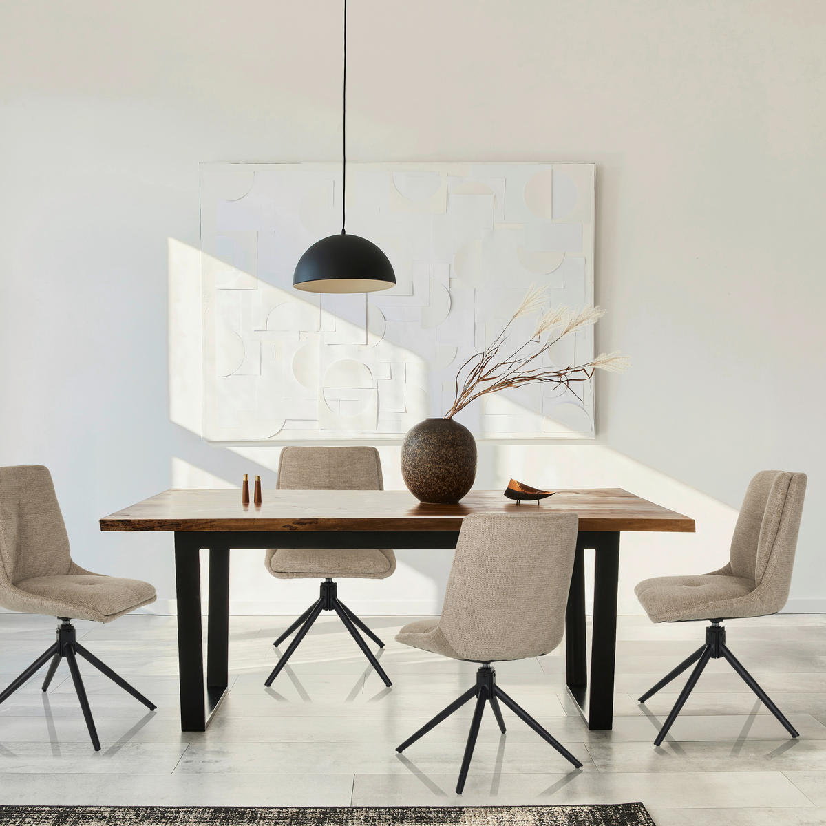 DREHSTUHL  in Flachgewebe Beige  - Beige/Schwarz, MODERN, Textil/Metall (53/89/58cm) - MID.YOU