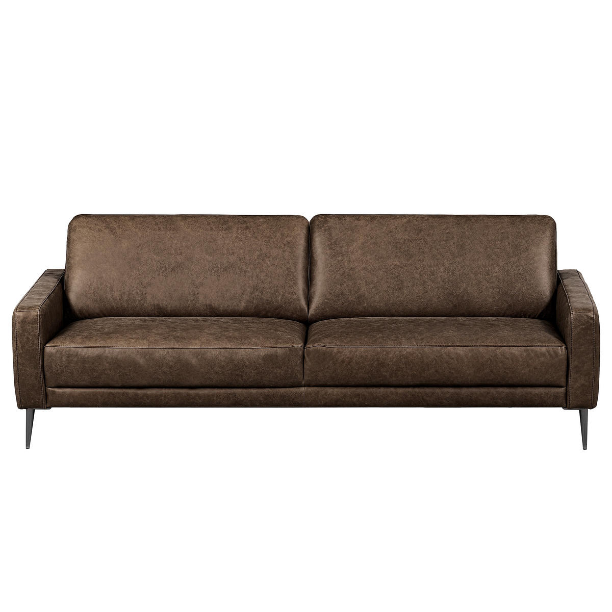 3,5-SITZER SPRING in Lederlook Echtleder Dunkelbraun  - Dunkelbraun/Schwarzchrom, Design, Leder/Textil (207/85/92cm) - Livetastic