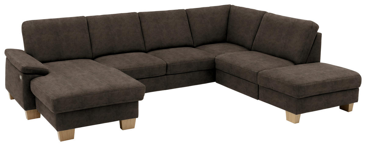 WOHNLANDSCHAFT in Velours Dunkelbraun  - Eichefarben/Dunkelbraun, Konventionell, Holz/Textil (167/316/235cm) - Beldomo System