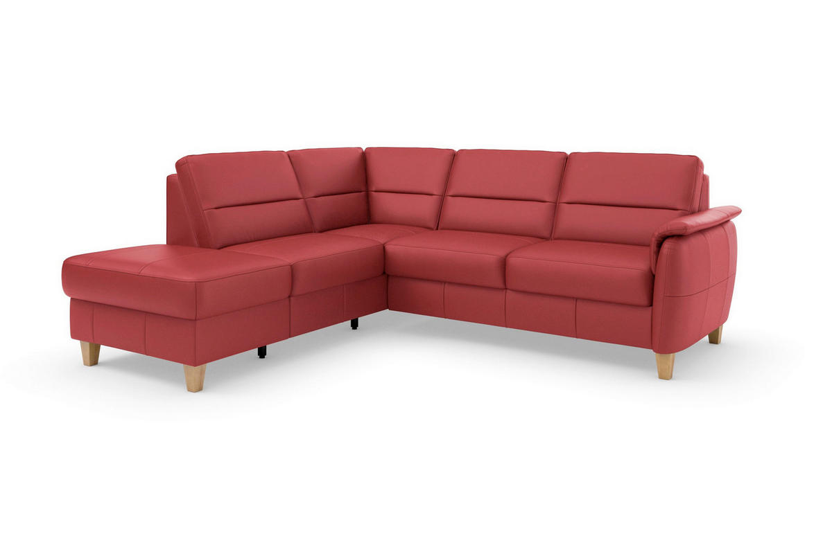 ROHOVÁ SEDAČKA, koža, červená - farba duba/červená, Basics, koža/drevo (212/236cm) - Sit & More