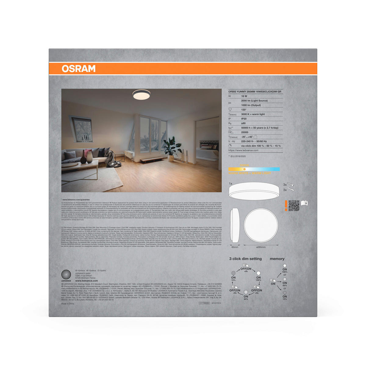 LED-DECKENLEUCHTE 28.5/6.5 cm   - Basics, Metall (28.5/6.5cm) - Osram