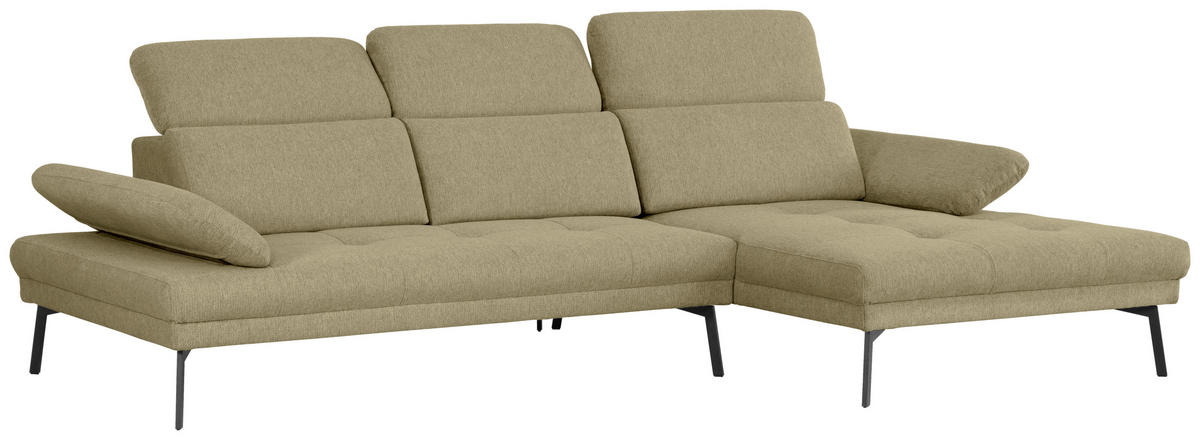 ECKSOFA in Webstoff Olivgrün  - Schwarz/Olivgrün, Design, Textil/Metall (296/188cm) - Livetastic