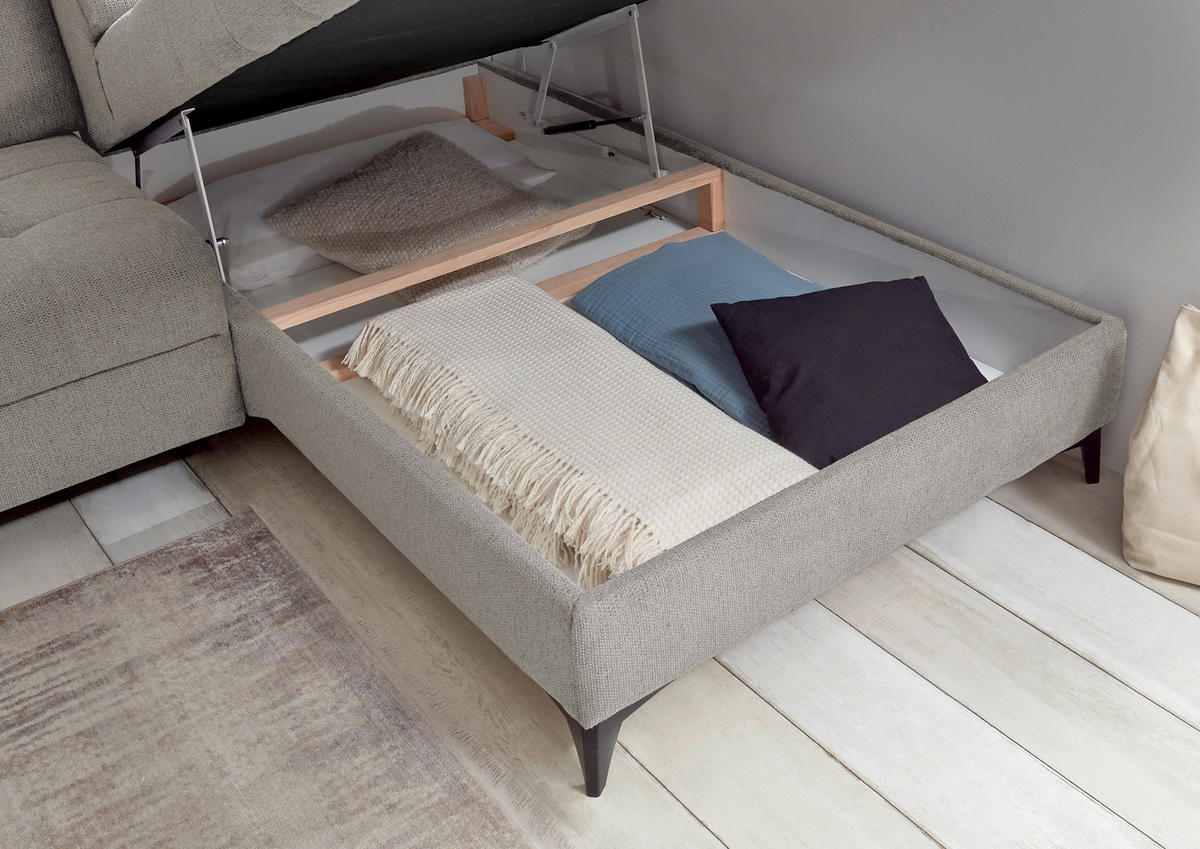 ECKSOFA in Webstoff Taupe  - Taupe/Schwarz, Konventionell, Kunststoff/Textil (282/200cm) - MID.YOU