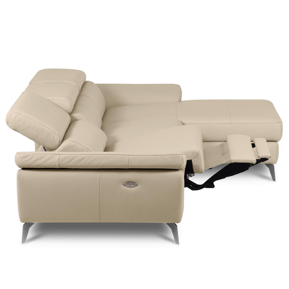 ECKSOFA  in Lederlook Echtleder Grau Rücken echt, Armteilverstellung, Relaxfunktion, Kopfteilverstellung  252/179 cm  - Chromfarben/Grau, Design, Leder/Textil (252/179cm) - Livetastic
