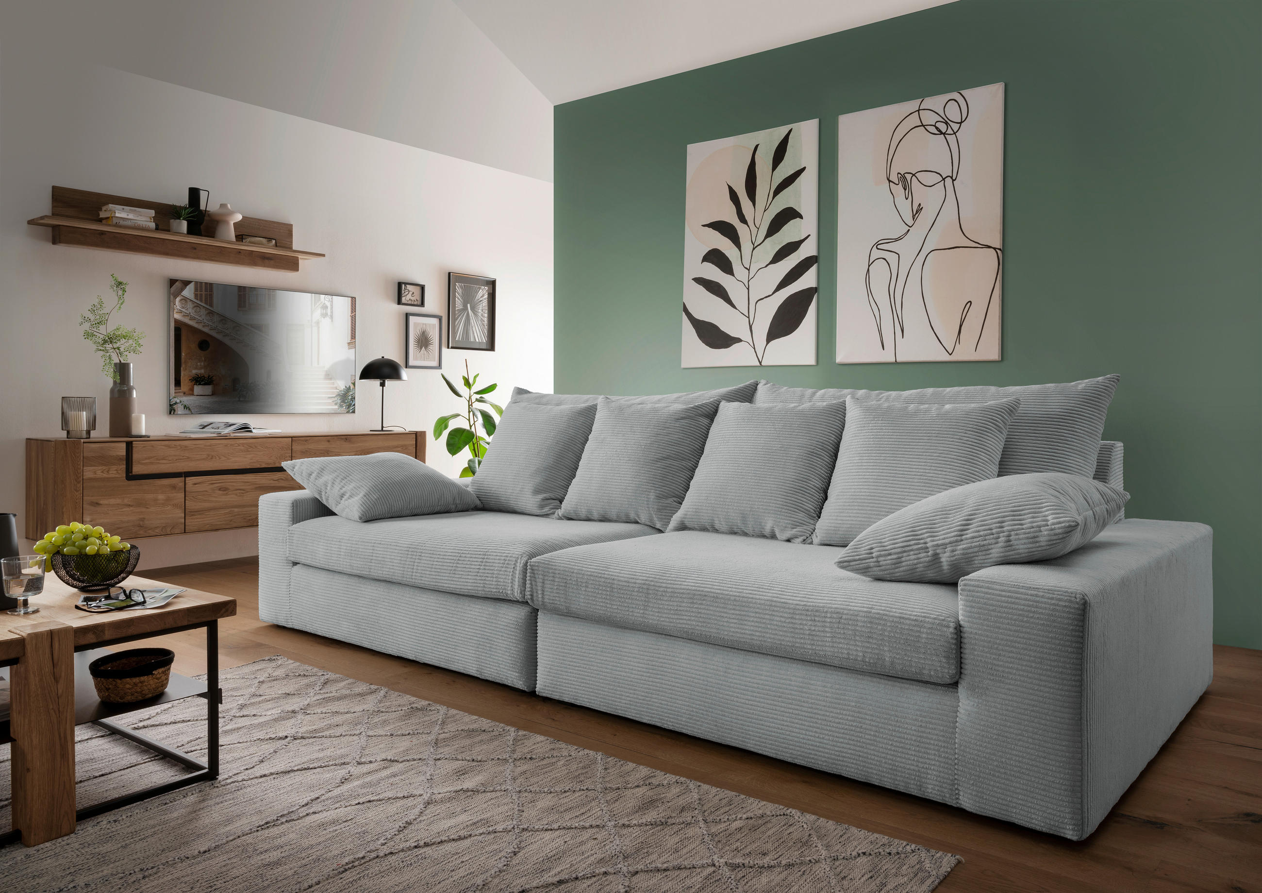 VIERSITZER-SOFA in Cord Hellblau  - Schwarz/Hellblau, MODERN, Kunststoff/Textil (308/80/140cm) - Livetastic