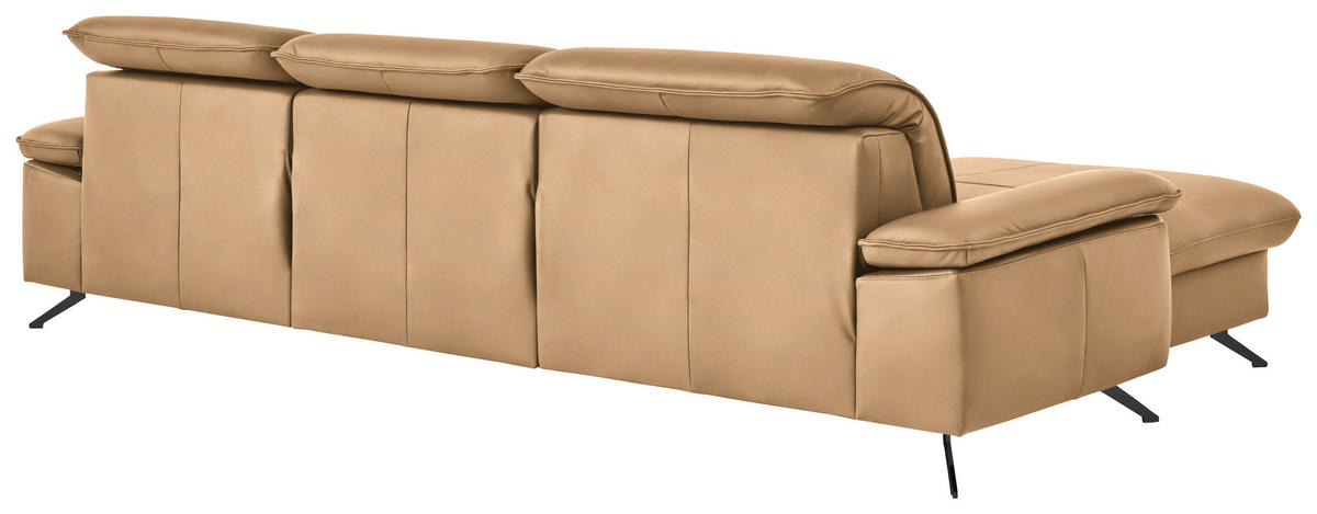 ECKSOFA  Echtleder Honig  - Schwarz/Honig, Design, Leder/Metall (169/307cm) - Beldomo Premium