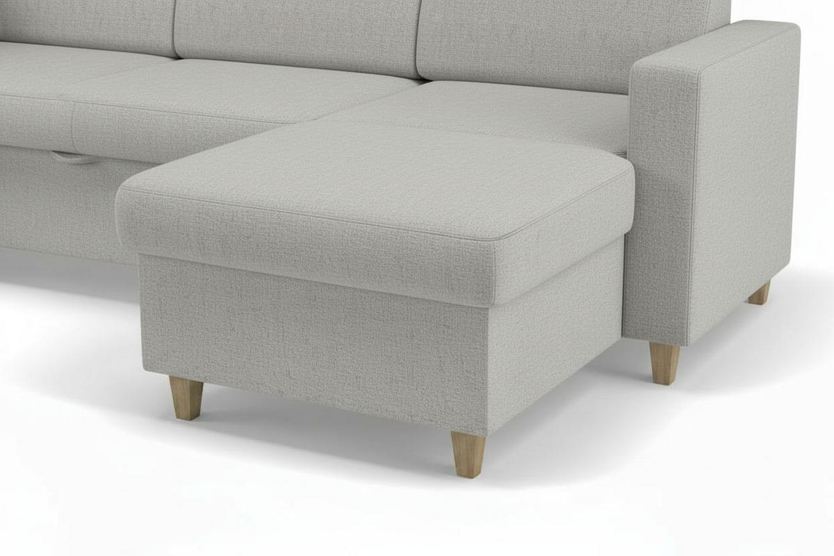 WOHNLANDSCHAFT NIKAS in Bouclé Grau  - Buchefarben/Grau, Design, Holz/Holzwerkstoff (310/198/145cm) - MID.YOU
