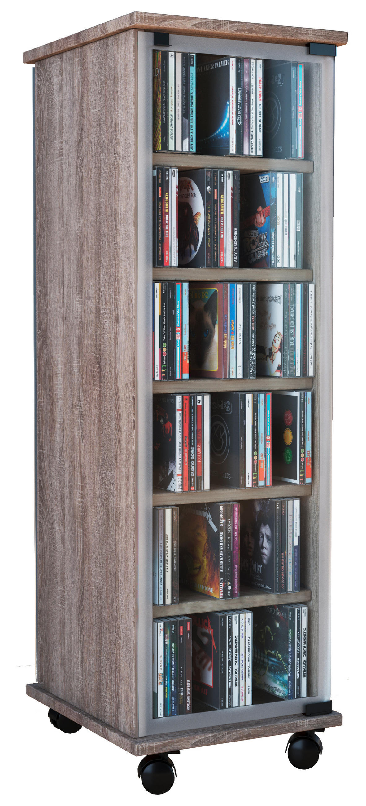 CD-Regal in Eichefarbe - Eichefarben, Konventionell, Glas/Holzwerkstoff (31/97,5/35cm) - MID.YOU