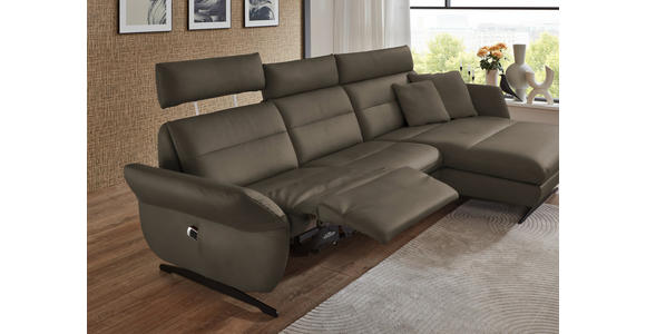 ECKSOFA in Echtleder Graubraun  300/157 cm  - Graubraun/Schwarz, Design, Leder/Metall (300/157cm) - Dieter Knoll