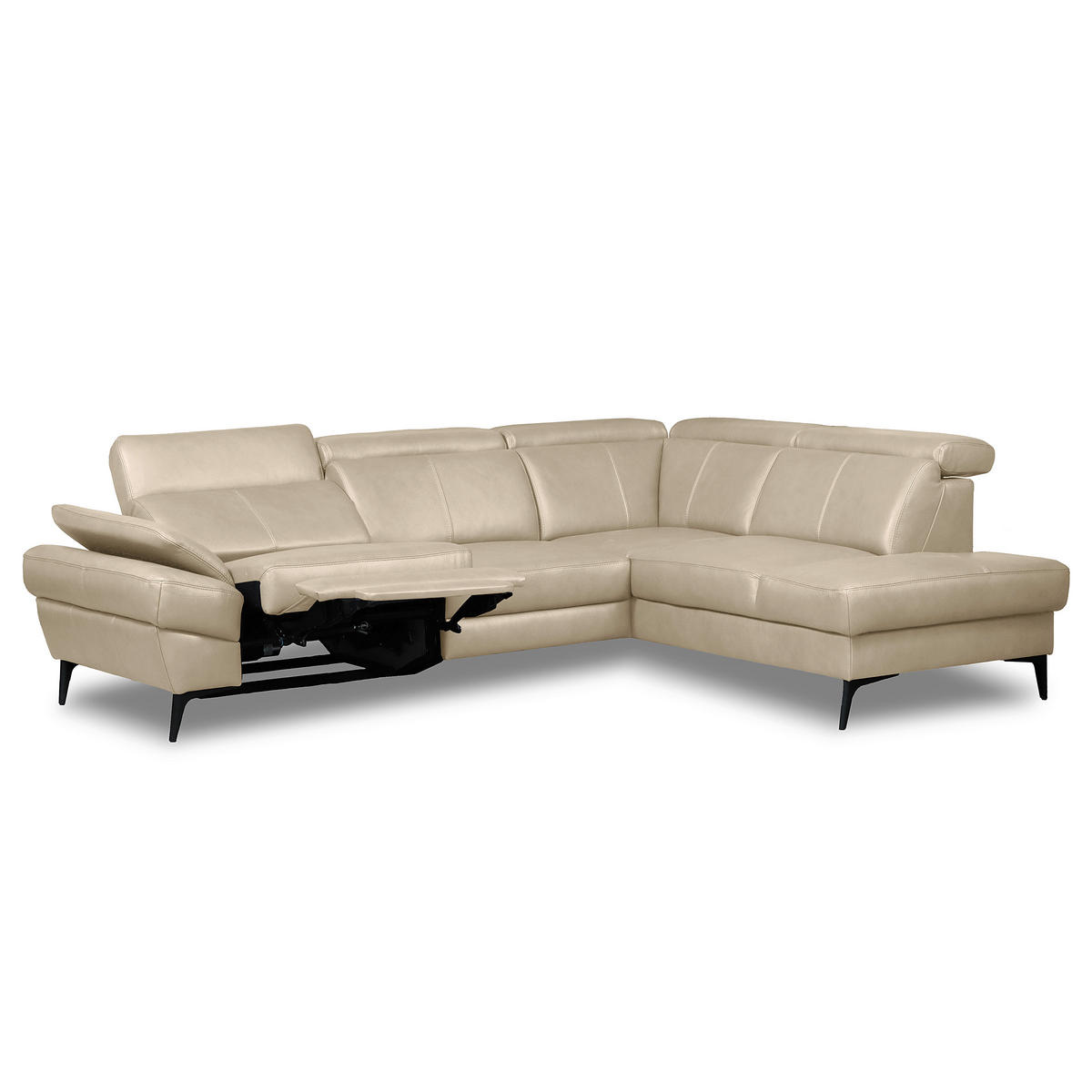 ECKSOFA Lederlook Echtleder Grau  - Schwarz/Grau, Design, Leder/Textil (264/211cm) - Livetastic