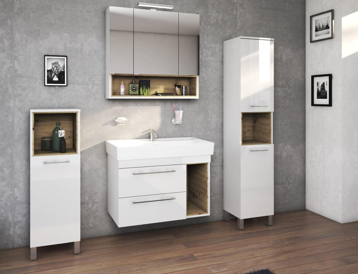KOMBINOVANI UGRADNI UMIVAONIK  bela  - bela, Moderno, metal/pločasti materijal (80/63/46cm) - Ti'me