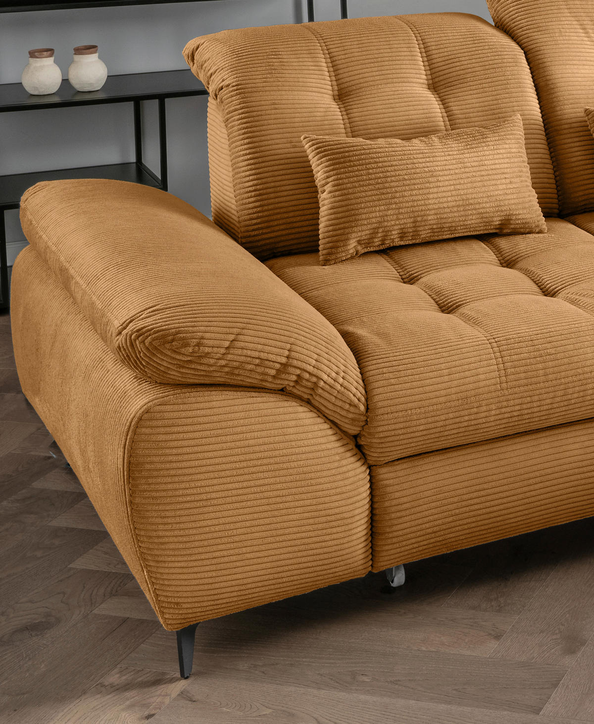 ECKSCHLAFSOFA in Cord Goldfarben  - Goldfarben/Schwarz, Modern, Textil/Metall (273/189cm) - Livetastic