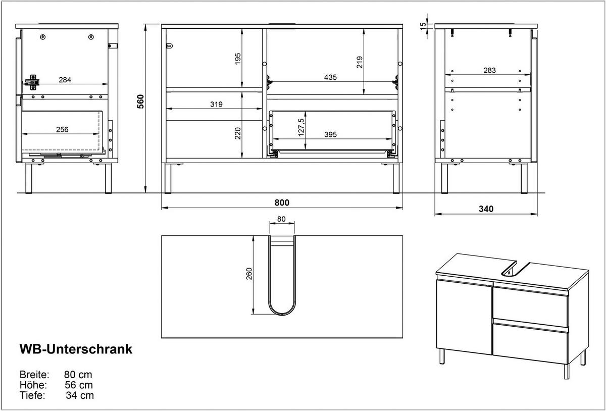 WASCHBECKENUNTERSCHRANK 80/56/34 cm  - Chromfarben/Eichefarben, MODERN, Holzwerkstoff/Metall (80/56/34cm) - Germania