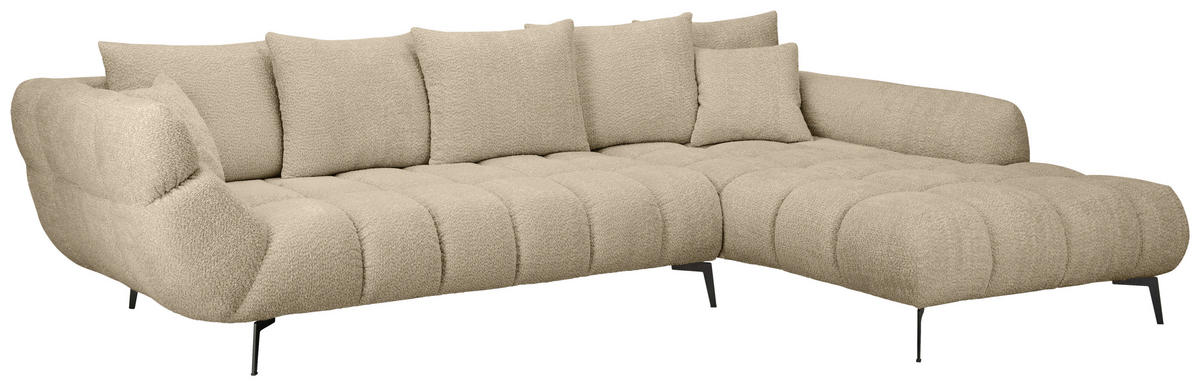 ECKSOFA 318/217 cm  in Bouclé Taupe Zierkissen, Rückenkissen, Rücken echt  318/217 cm  - Taupe/Schwarz, MODERN, Textil/Metall (318/217cm) - Carryhome