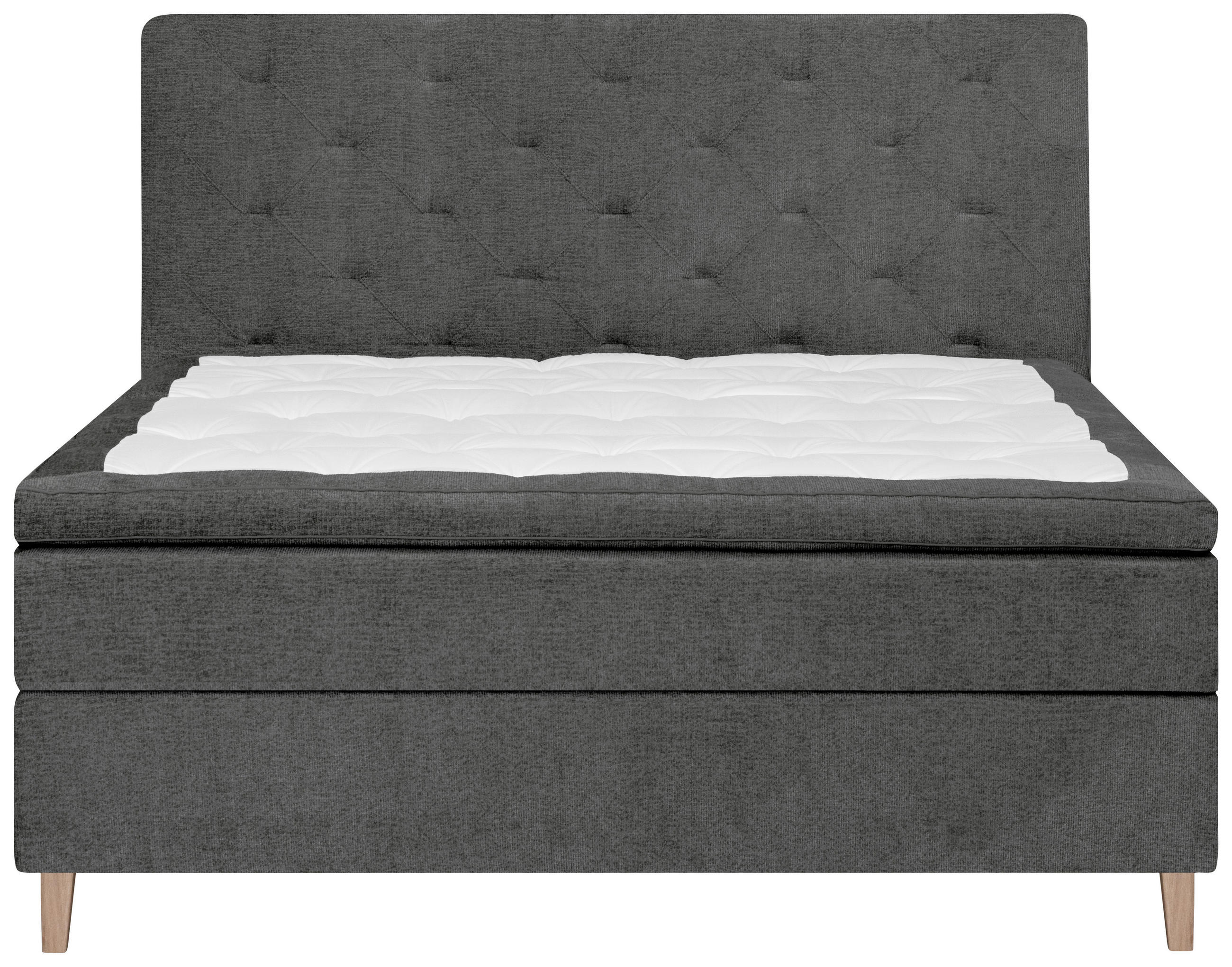 Thumbnail - Welnova Boxspringbett, Anthrazit, Textil, Eiche, H4, 7-Zonen, Höhe ca. 19 cm, 180x200 cm, Matratze, gepolstertes Kopftei...
