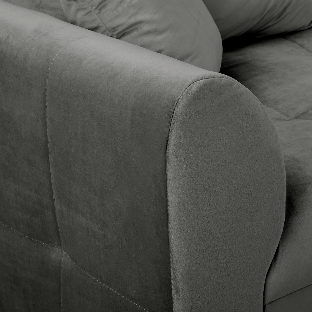 ECKSOFA inkl. Hocker Ariella Anthrazit Samt Rückenkissen, Hocker  - Anthrazit/Naturfarben, Design, Holz/Textil (231/161cm) - Livetastic