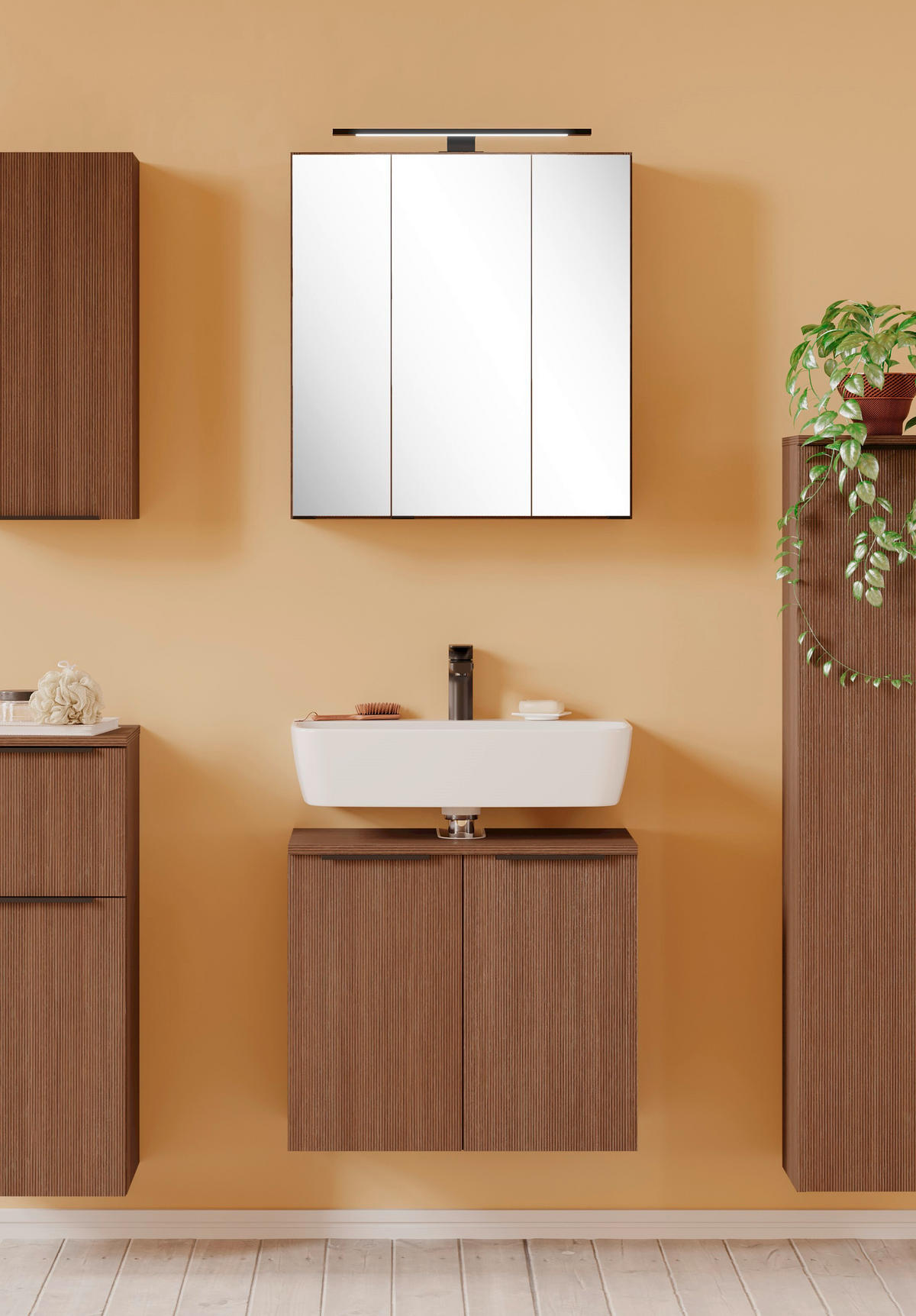 BADEZIMMER 2-teilig  in 60 cm  - Dunkelbraun/Schwarz, Natur, Glas/Holzwerkstoff (60cm) - Held