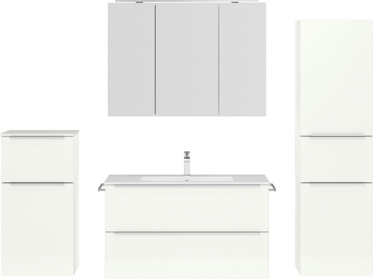 BADEZIMMER 5-teilig  in 191 cm  - Edelstahlfarben/Weiß Hochglanz, MODERN, Holzwerkstoff/Stein (191cm) - Nobilia