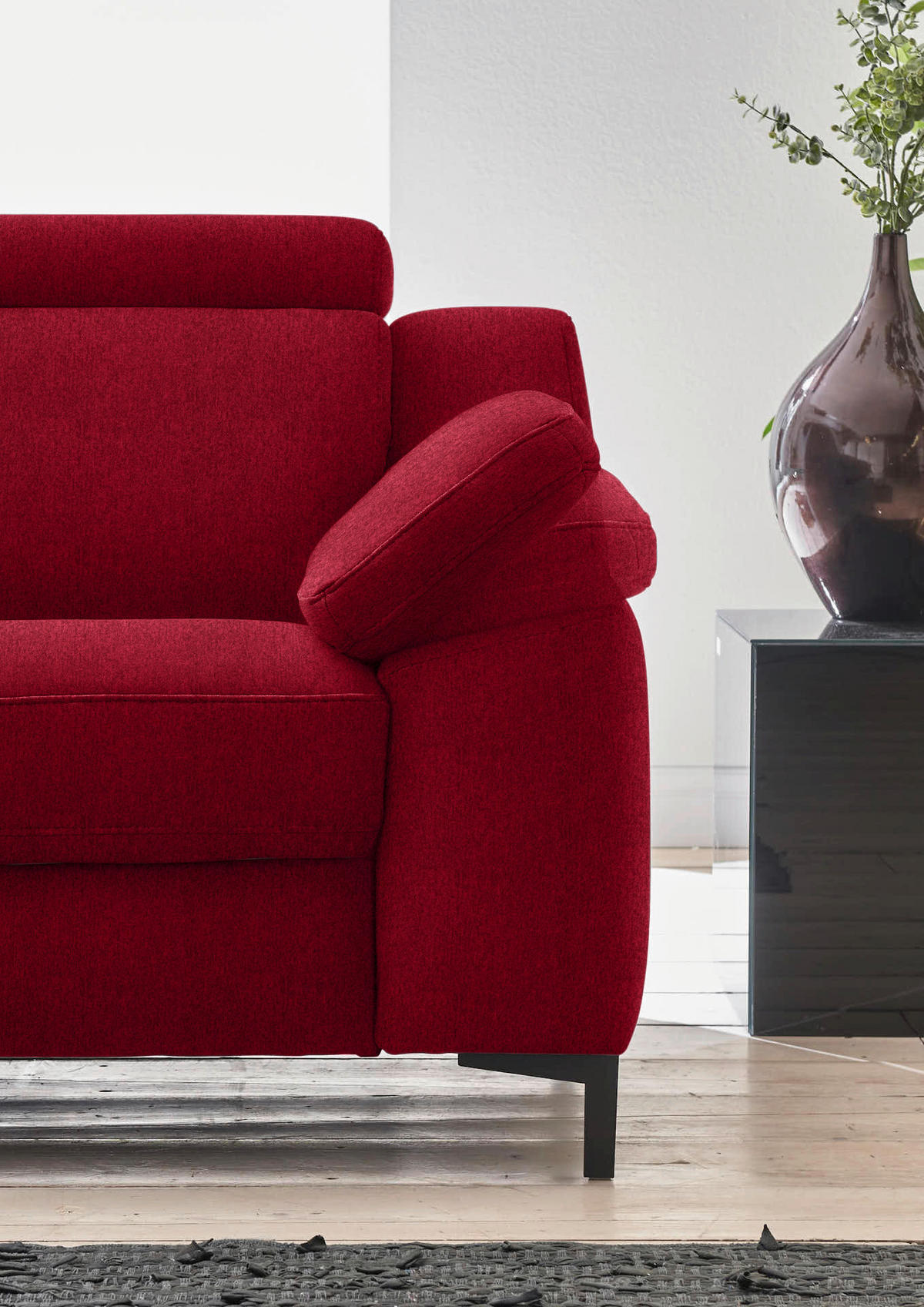 2,5-SITZER in Chenille Rot  - Rot/Schwarz, Design, Textil/Metall (188/84-104/104cm) - Valdera