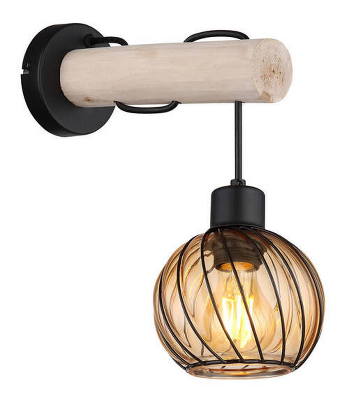 WANDLEUCHTE - Schwarz/Naturfarben, Natur, Glas/Holz (13/27/30cm) - Globo