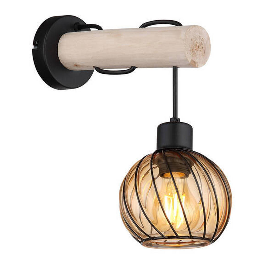 Thumbnail - Globo Wandleuchte, Natur, Schwarz, Metall, Glas, Holz, 27x30x13 cm, Lampen & Leuchten, Innenbeleuchtung, Spots & Strahle...